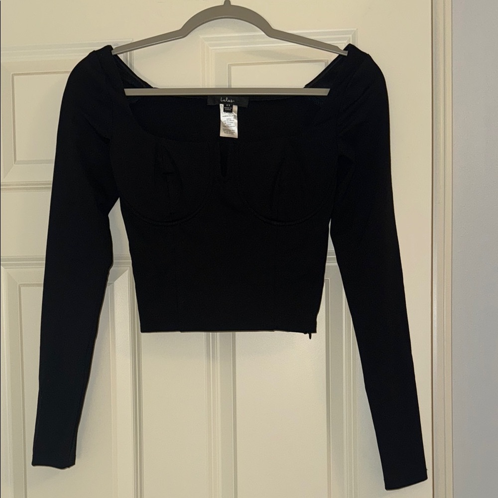 Lulu's Black Long Sleeve Top Bustier Top